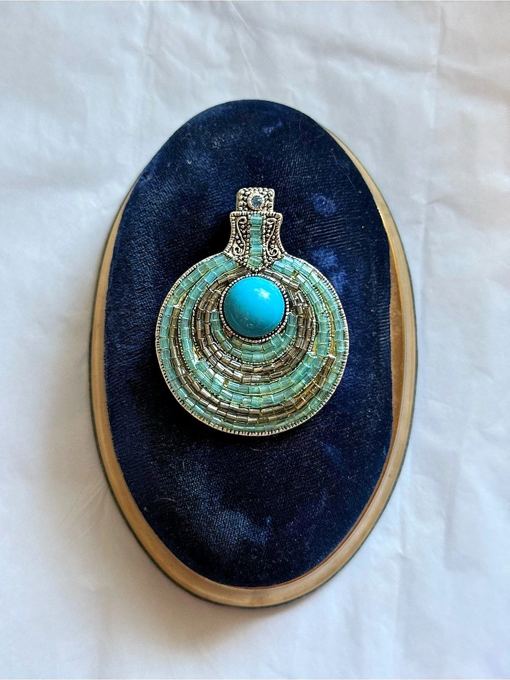 Best Vintage Turquoise tone Beaded Pendant Silver tone